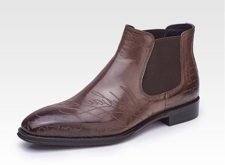 Formal Casual Mens Ankle Boots Round Toe Leather Men Lace Up Zipper