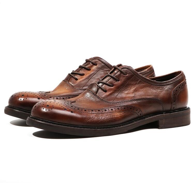 Markowe męskie buty ze skóry, buty z palcem na palcu, Oxford Brown, buty ze sznurówką