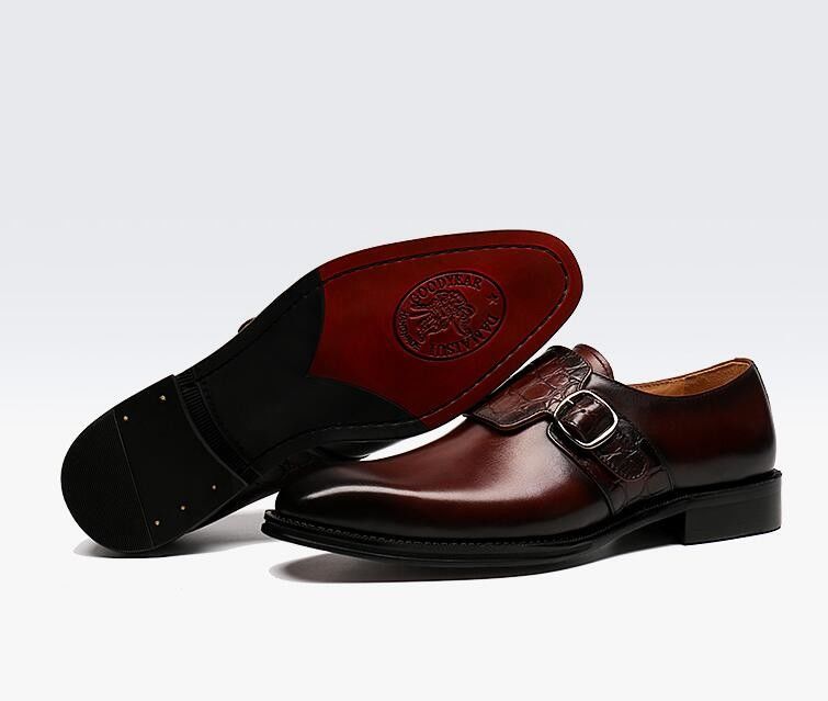 Luksusowe buty z paskami dla mężczyzn / buty z prawdziwej skóry włoskiego stylu